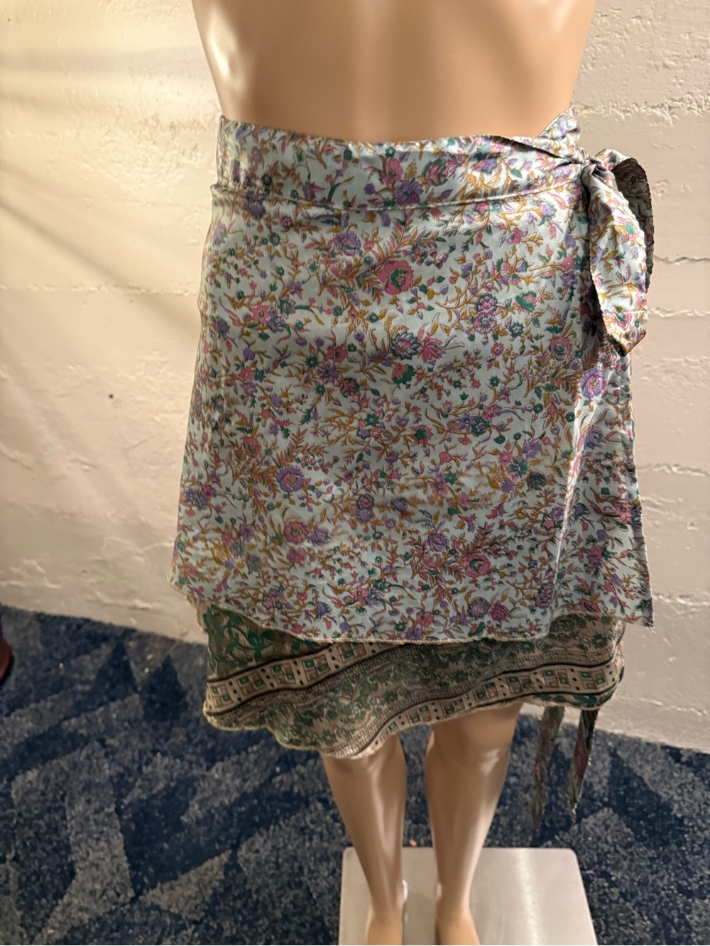 Floral Tie-Waist Layered Sari Wrap Skirt - Pastel Floral